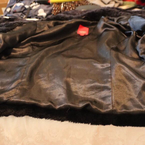 Vintage Black Esprit Faux Fur Lined Coat Size Large - Picture 7 of 11